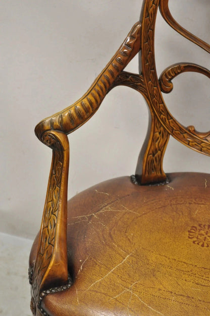 Theodore Alexander Neoclassical Regency Style Carved Mahogany Leather Arm Chair