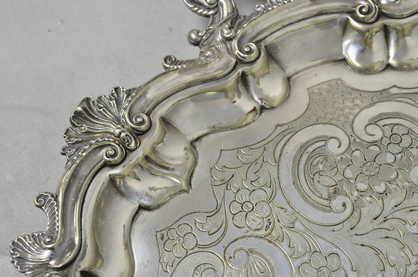 Antique Gorham English Victorian Silver Plated Scalloped Serving Platter Tray