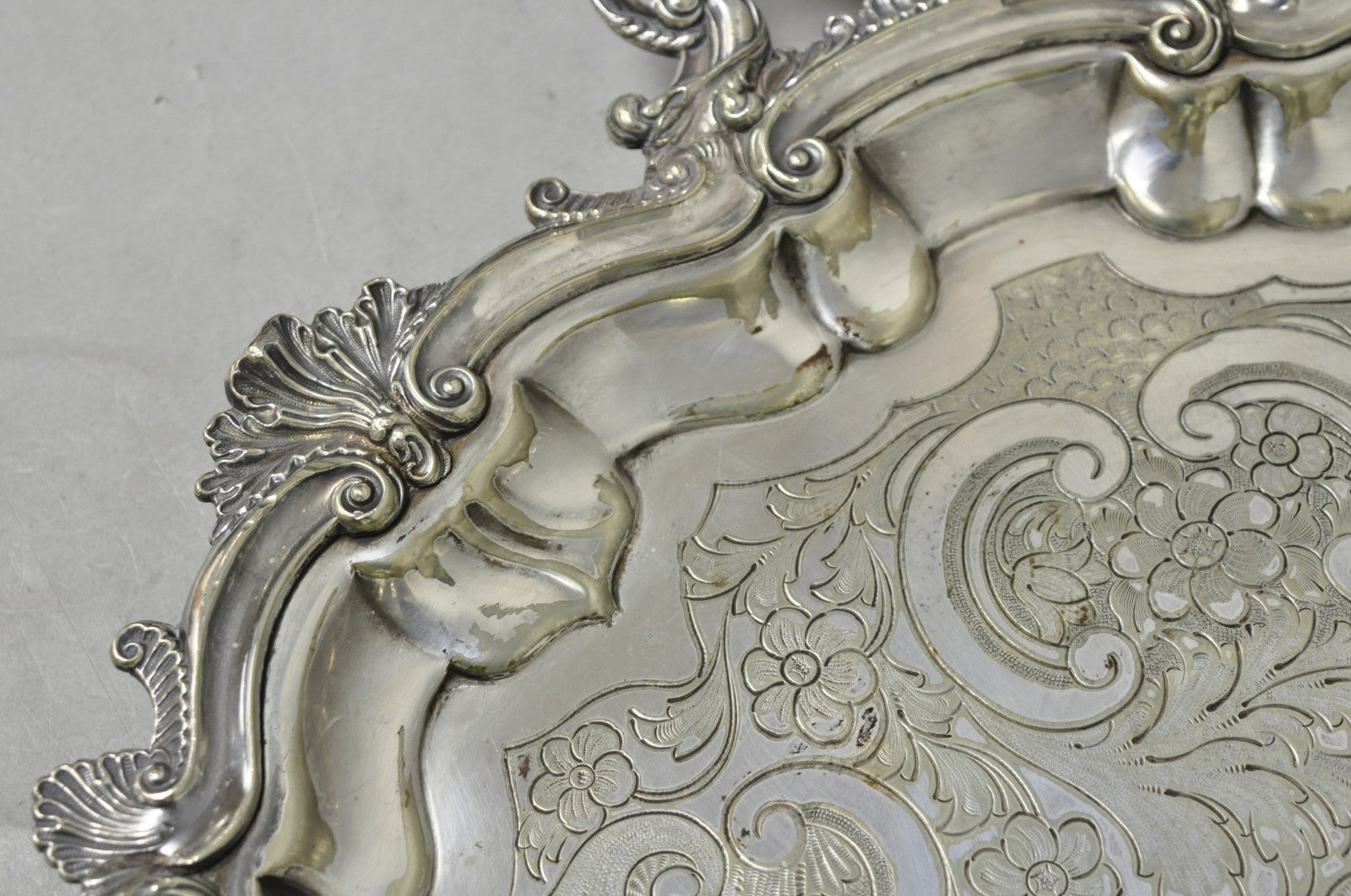 Antique Gorham English Victorian Silver Plated Scalloped Serving Platter Tray