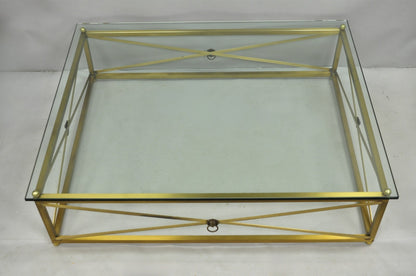 Large Regency Style Burnished Brass Rectangular Glass Top Coffee Table w/ Lions