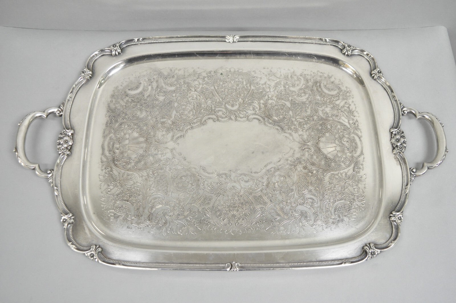 Antique English Baroque Silver Plated Figural Tea Set w/ Rogers Bro Tray - 7 Pcs