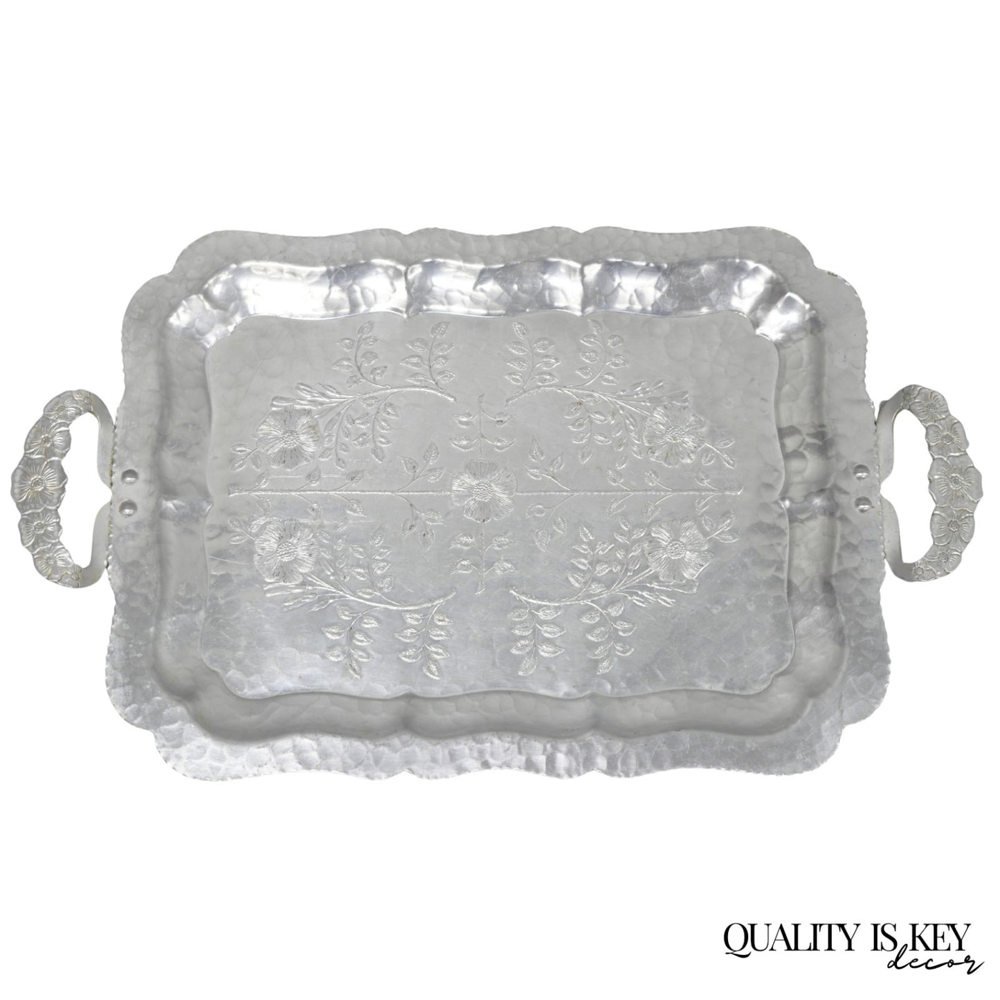 Vintage Victorian Continental Silver Co "Wild Rose" 1055 Hammered Aluminum Tray