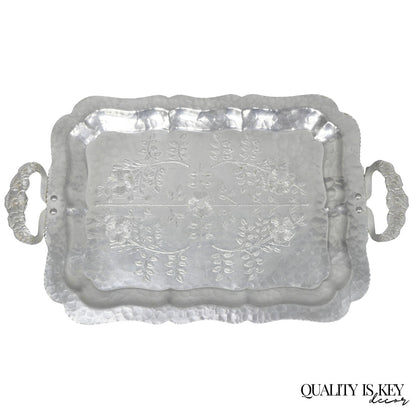 Vintage Victorian Continental Silver Co "Wild Rose" 1055 Hammered Aluminum Tray
