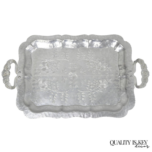 Vintage Victorian Continental Silver Co "Wild Rose" 1055 Hammered Aluminum Tray
