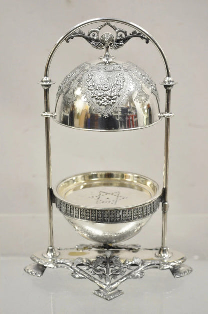 Antique Meriden Co Victorian Silver Plated Round Dome Covered Butler Butter Dish