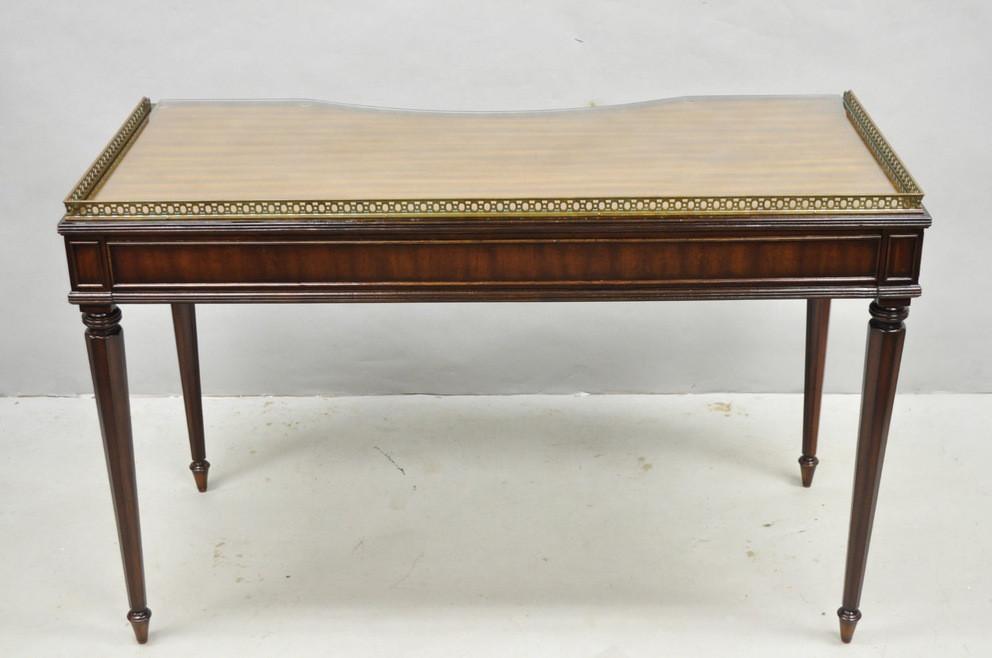 Maitland Smith Mahogany Regency Style 3 Drawer Writing Desk w/ Brass Gallery