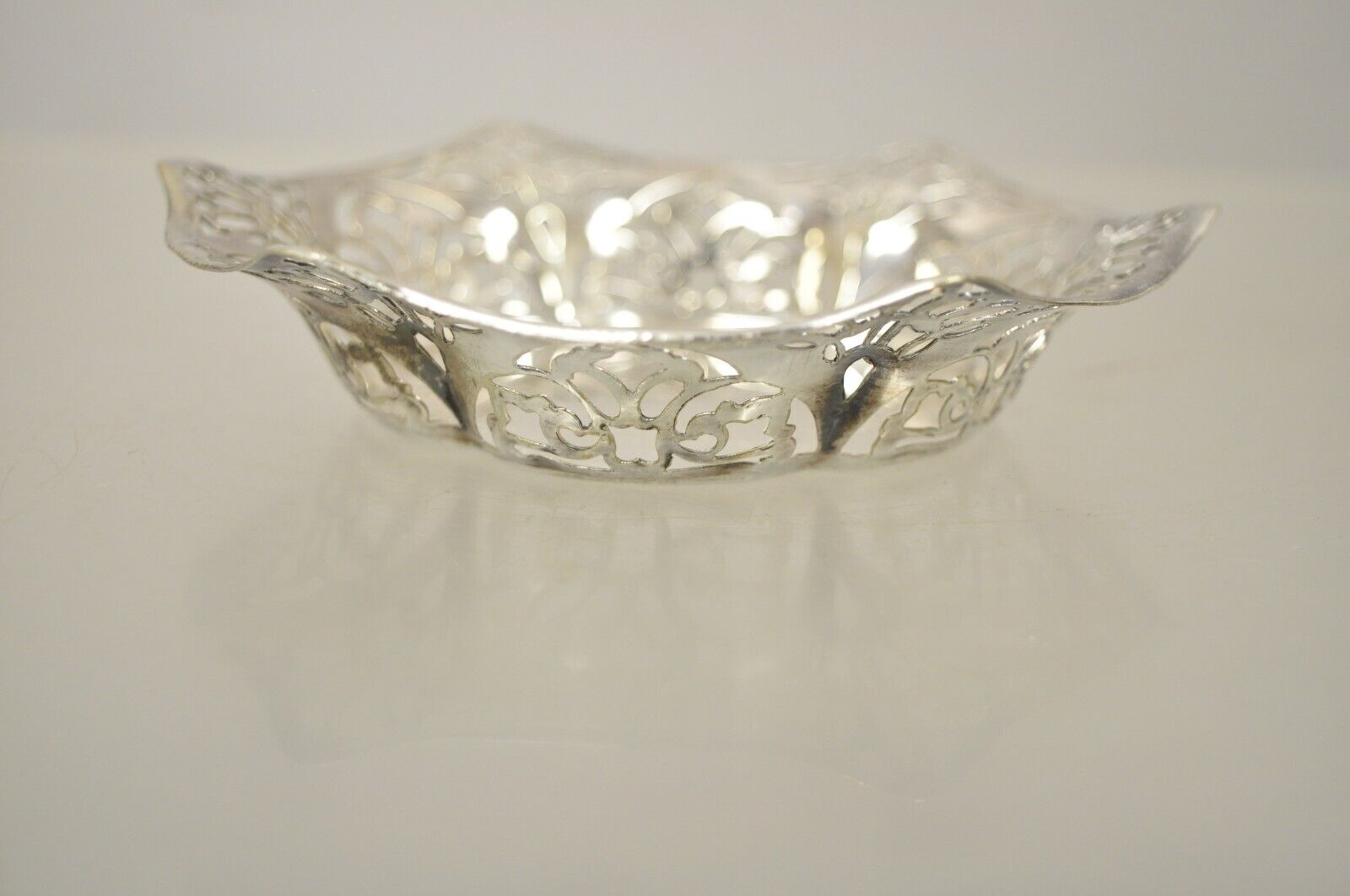 Vintage TBB England Silver Plate EPNS Small Floral Pierced Trinket Dish Bowl
