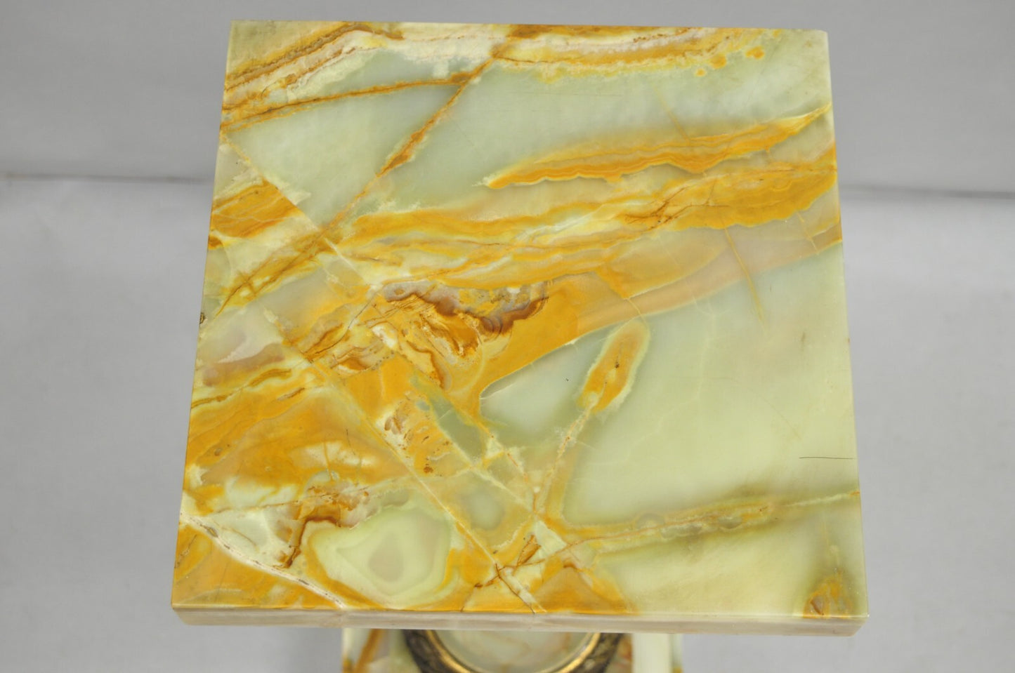 Antique French Empire Bronze Classical Corinthian Column Green Onyx 30" Pedestal