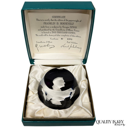 Cristal D'Albret France Franklin D Roosevelt Sulphide Paperweight Faceted Purple