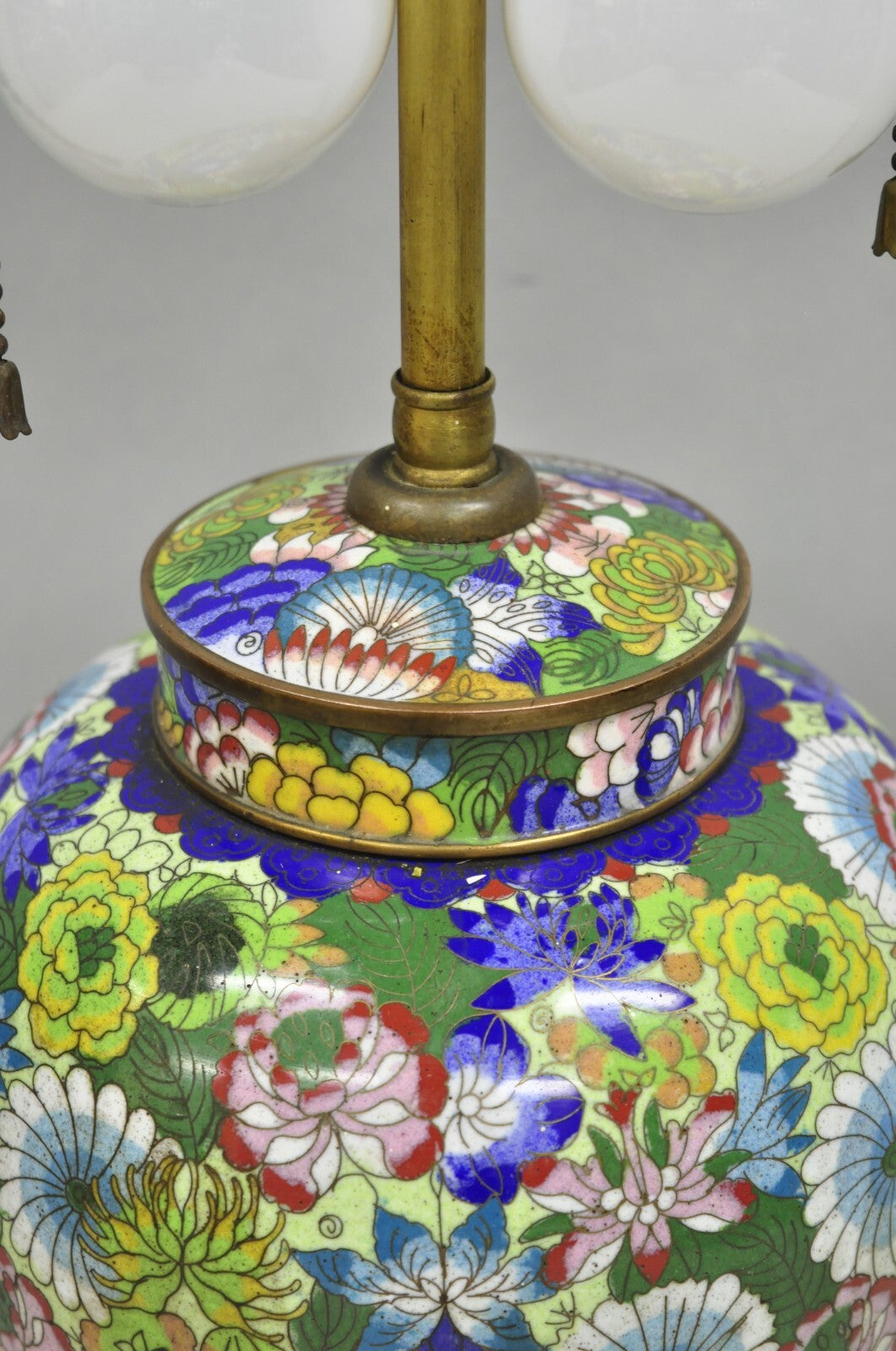 Cloisonne Porcelain Enamel Small Bronze Bulbous Chinese Ginger Jar Table Lamp