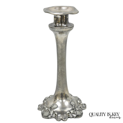 Antique Art Nouveau Silver Plated Floral Repousse 8" Candlestick by Victor