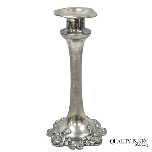 Antique Art Nouveau Silver Plated Floral Repousse 8" Candlestick by Victor