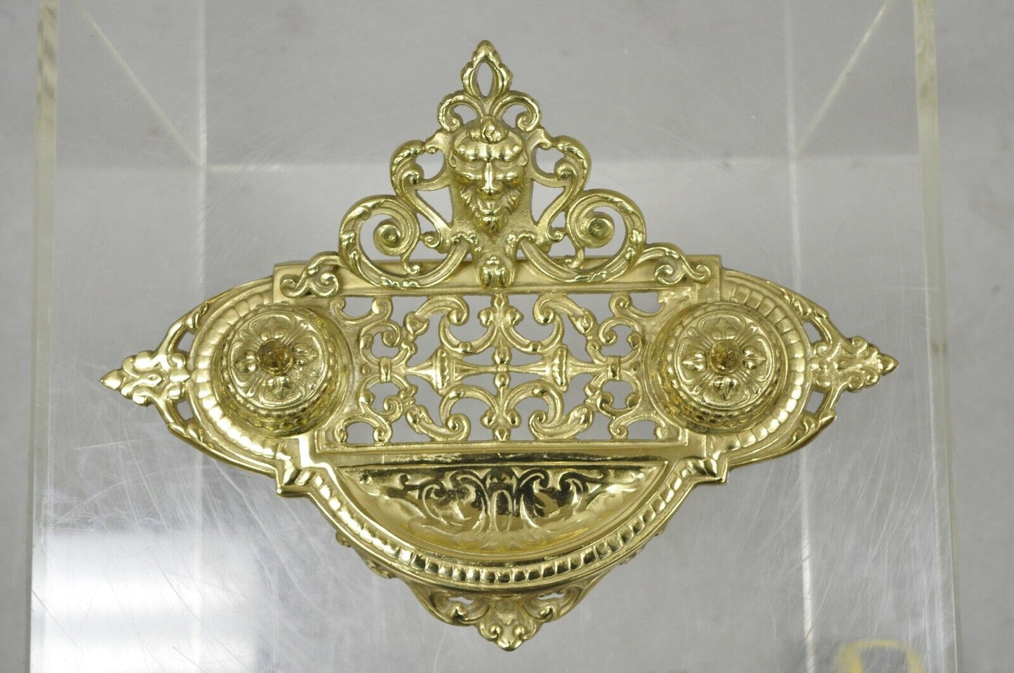 Vintage Brass Lion Head Italian Victorian Empire Double Pen Inkwell