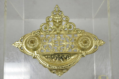 Vintage Brass Lion Head Italian Victorian Empire Double Pen Inkwell