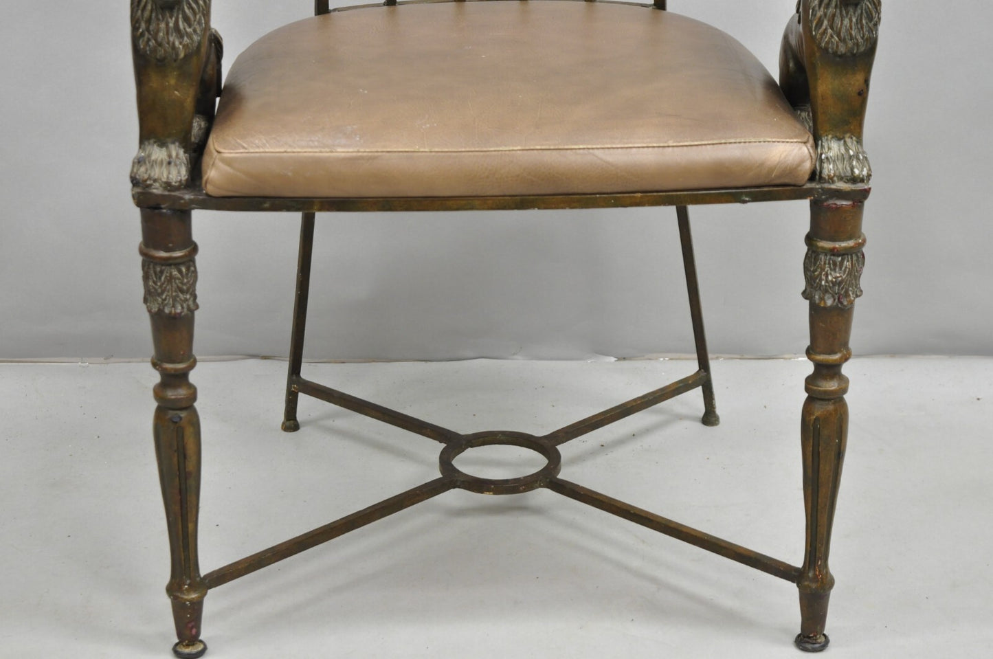 Vintage Egyptian Revival Lion Sphinx Wrought Iron Regency Style Arm Chair