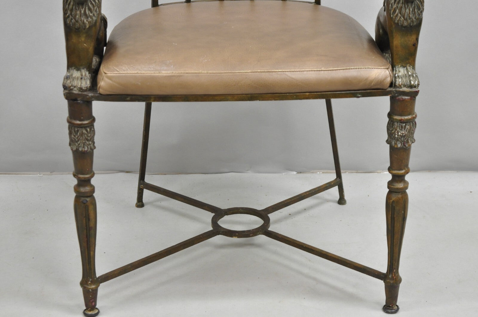 Vintage Egyptian Revival Lion Sphinx Wrought Iron Regency Style Arm Chair