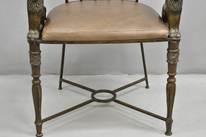 Vintage Egyptian Revival Lion Sphinx Wrought Iron Regency Style Arm Chair