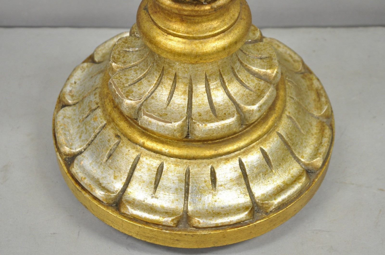 Vintage Italian Hollywood Regency Silver & Gold Gilt Carved Wood Table Lamp