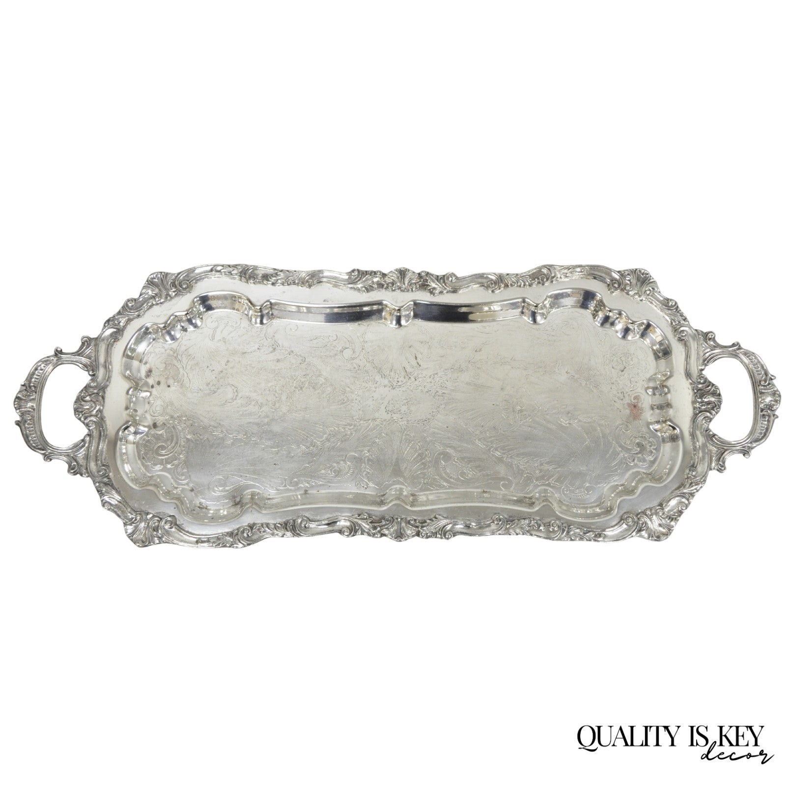 Vintage Sheffield Baroque Silver Plated Long Narrow Serving Platter Bar Tray