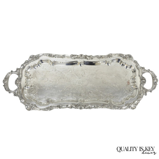 Vintage Sheffield Baroque Silver Plated Long Narrow Serving Platter Bar Tray
