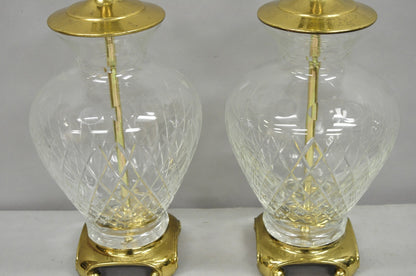 Vintagte Chinoiserie Diamond Crystal Glass Ginger Jar Brass Table Lamps - a Pair