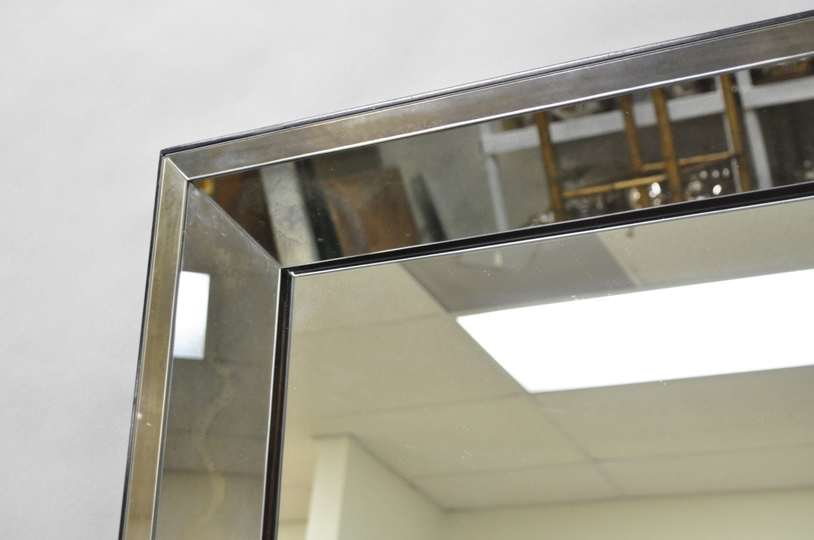 Hollywood Regency James Mont Style Verre Eglomise Smoked Glass Wall Mirror