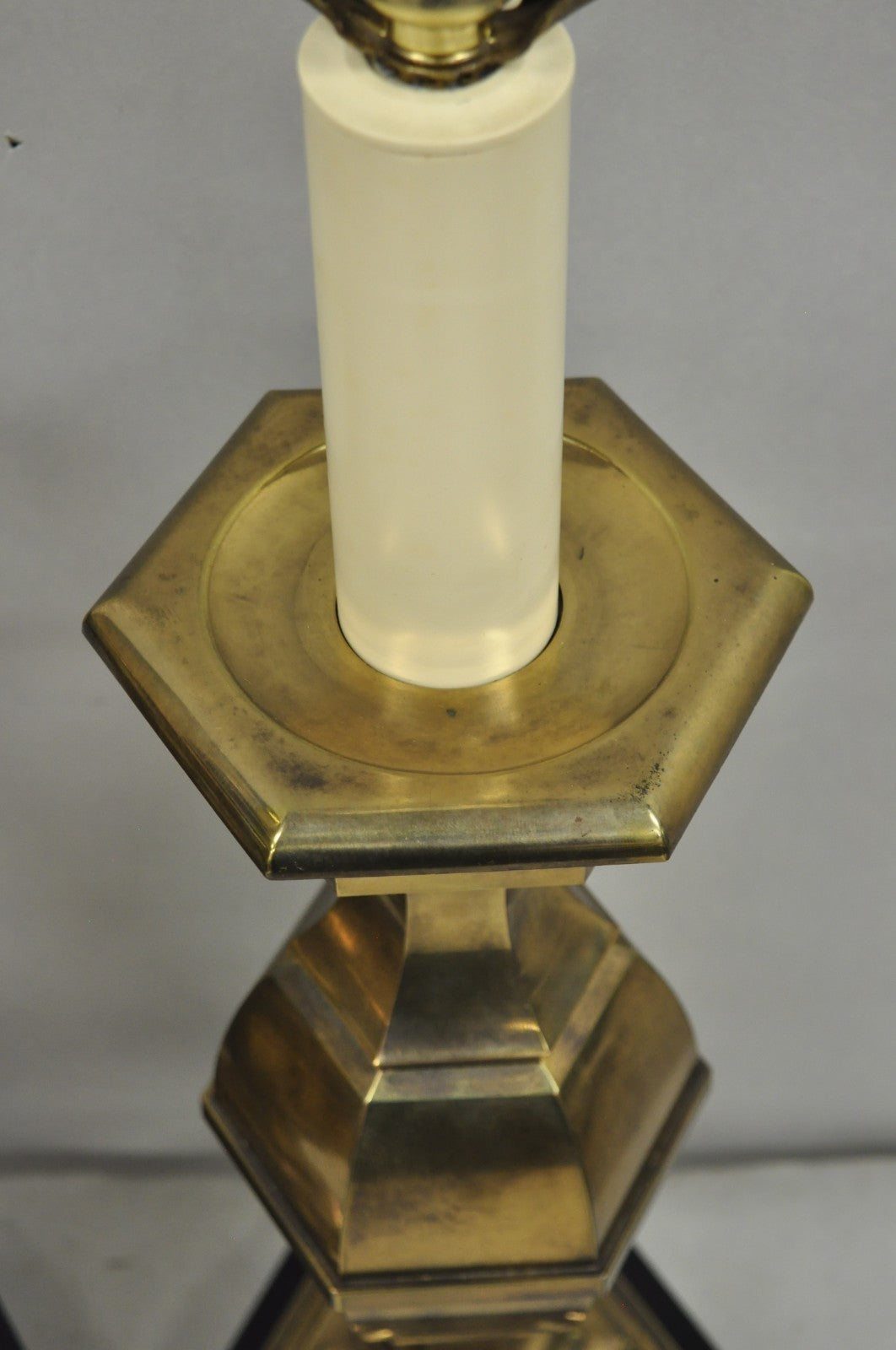 Vintage Hollywood Regency Burnished Brass Candlestick Table Lamps - a Pair