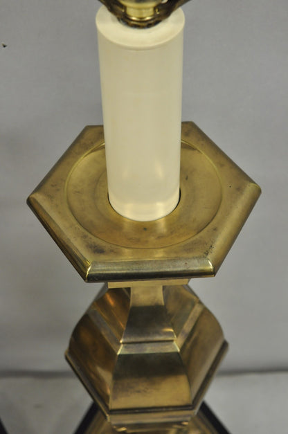Vintage Hollywood Regency Burnished Brass Candlestick Table Lamps - a Pair