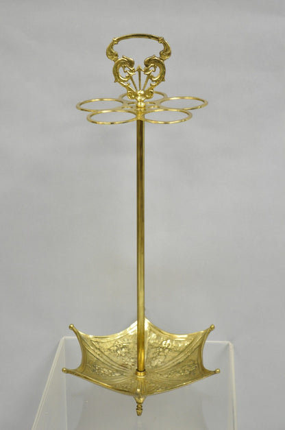 Vintage English Victorian Style Brass Umbrella Cane Stand w/ Serpent Handle