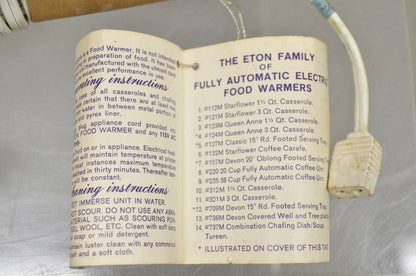 Vintage Eton Dolphin Handle Clam Shell Silver Plated Electrified Serving Warmer