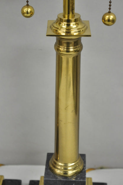 Vintage French Empire Brass & Italian Black Marble Column Table Lamps (B), Pair