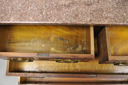 Antique Eastlake Victorian Burl Walnut Marble Top Washstand Dresser w/ Mirror