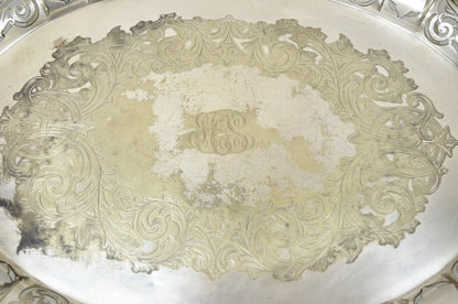 Antique D & H England 24" Silver Silver Plated Pierced Scalloped Platter Tray