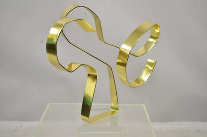 Vintage Dan Murphy 1976 Brass Ribbon Modern Abstract Sculpture on Lucite Base