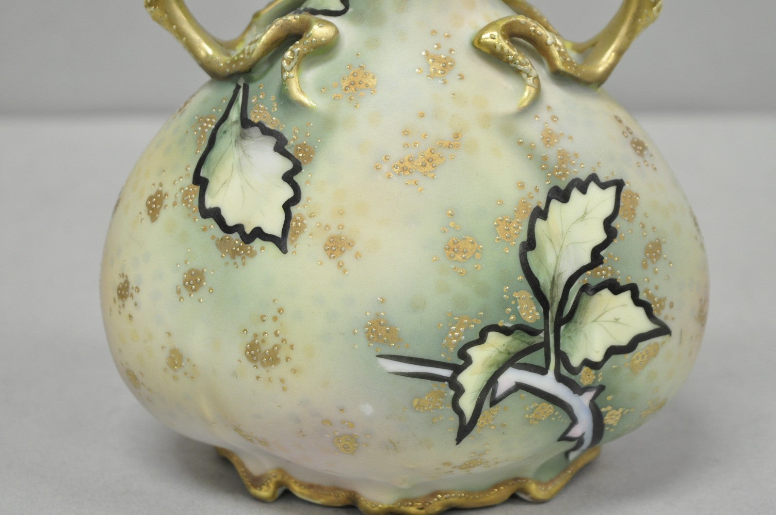 Antique Nippon Hand Painted Porcelain Twin Branch Handle Yellow Rose Small Vase