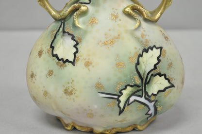 Antique Nippon Hand Painted Porcelain Twin Branch Handle Yellow Rose Small Vase