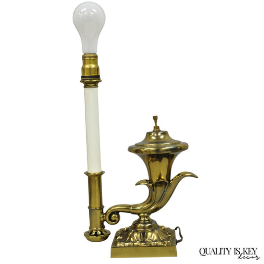 Vintage English Regency Style Brass Cornucopia Oil Lamp Style Table Desk Lamp