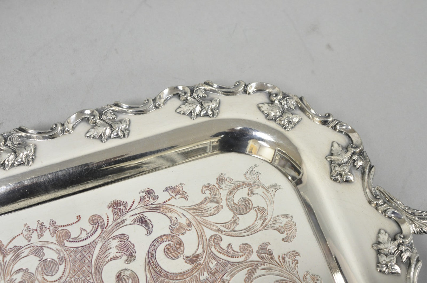 Vintage English Victorian Silver Plated Ornate Footed Serving Platter Bar Tray