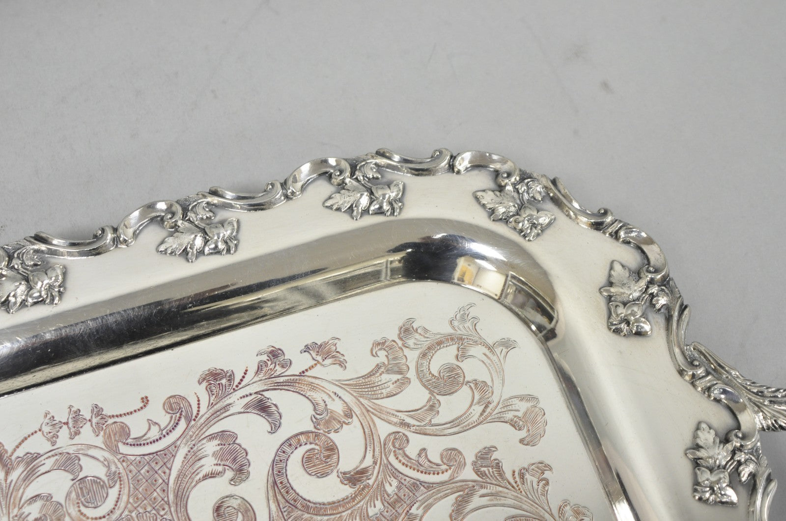Vintage English Victorian Silver Plated Ornate Footed Serving Platter Bar Tray