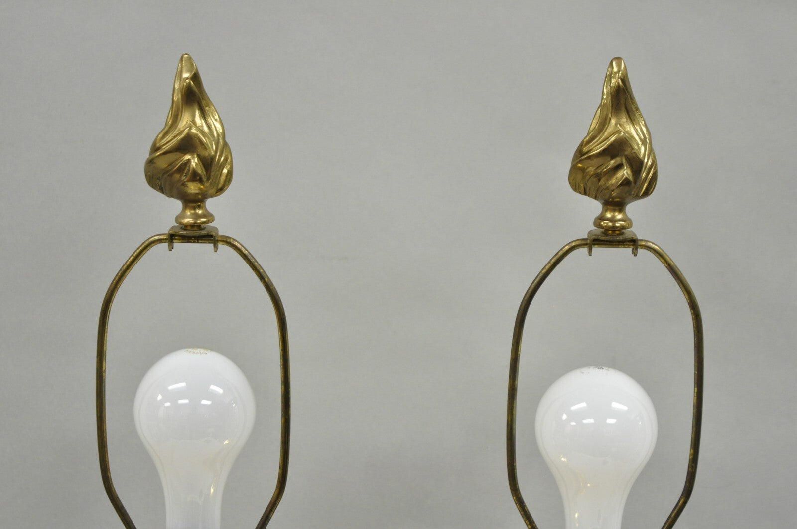 Vintage Hollywood Regency Brass Empire Green Column Gold Table Lamps - a Pair