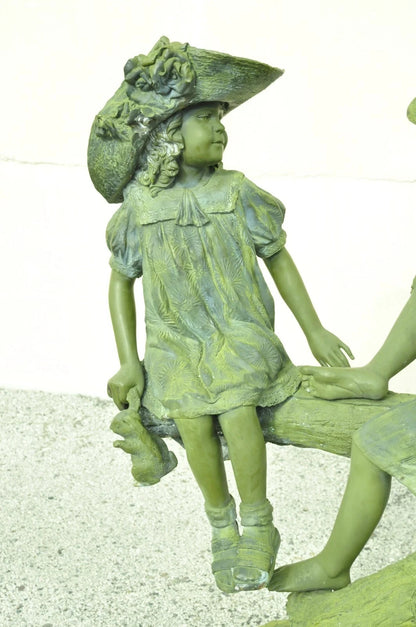 Jim Davidson Large Bronze Verdigris Mailbox Garden Statue Boy and Girl on Tree