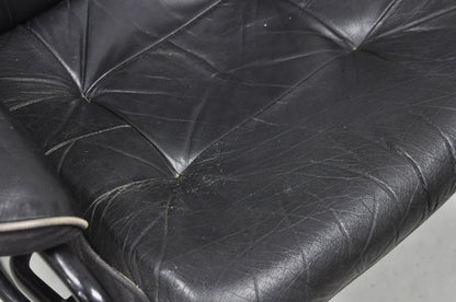 Vintage Black Leather Ekornes Stressless Style Swivel Recliner Lounge Chair