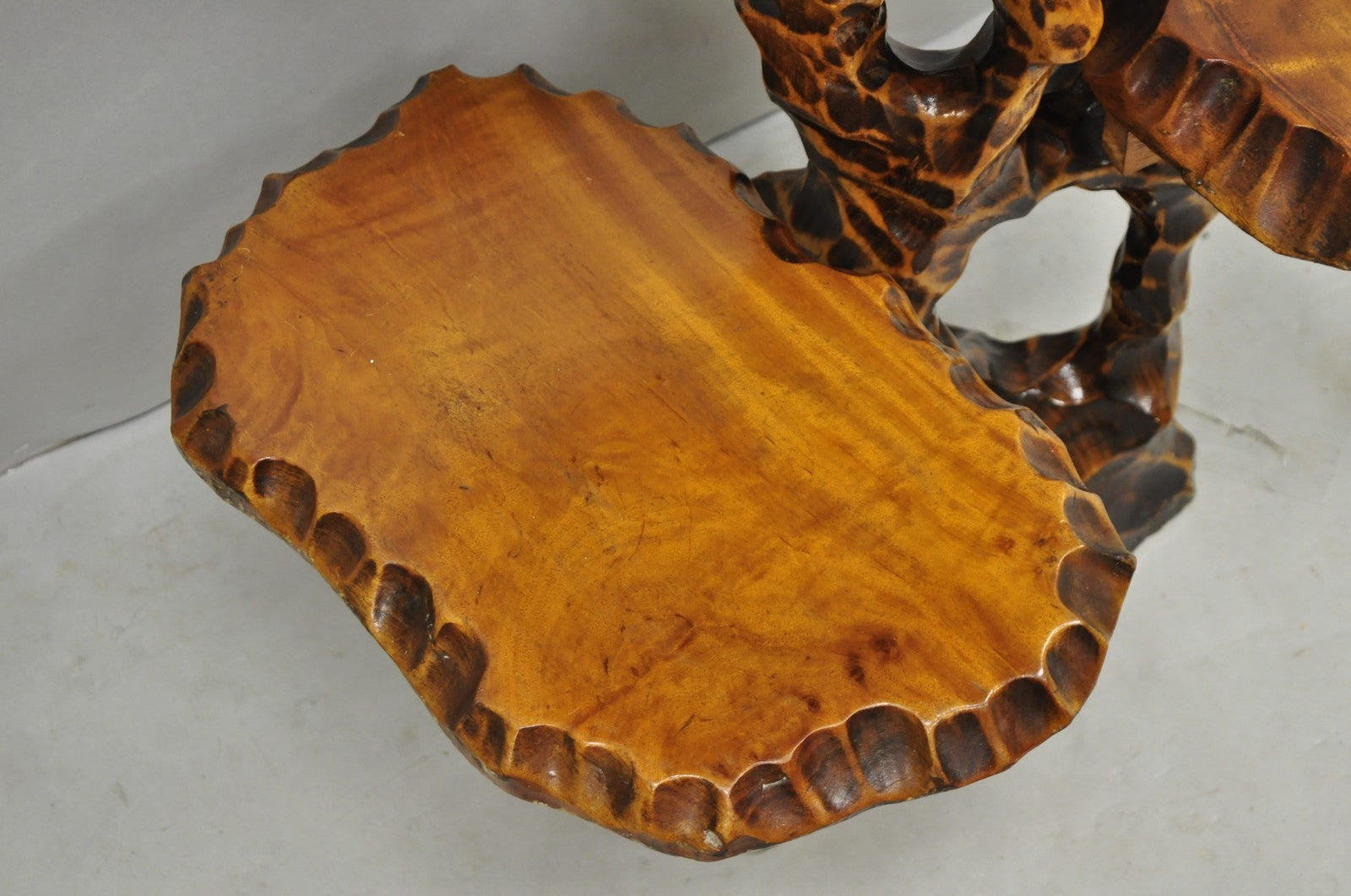 Vintage Mid Century Modern Live Edge 3 Tier Walnut Plant Stand Side Table