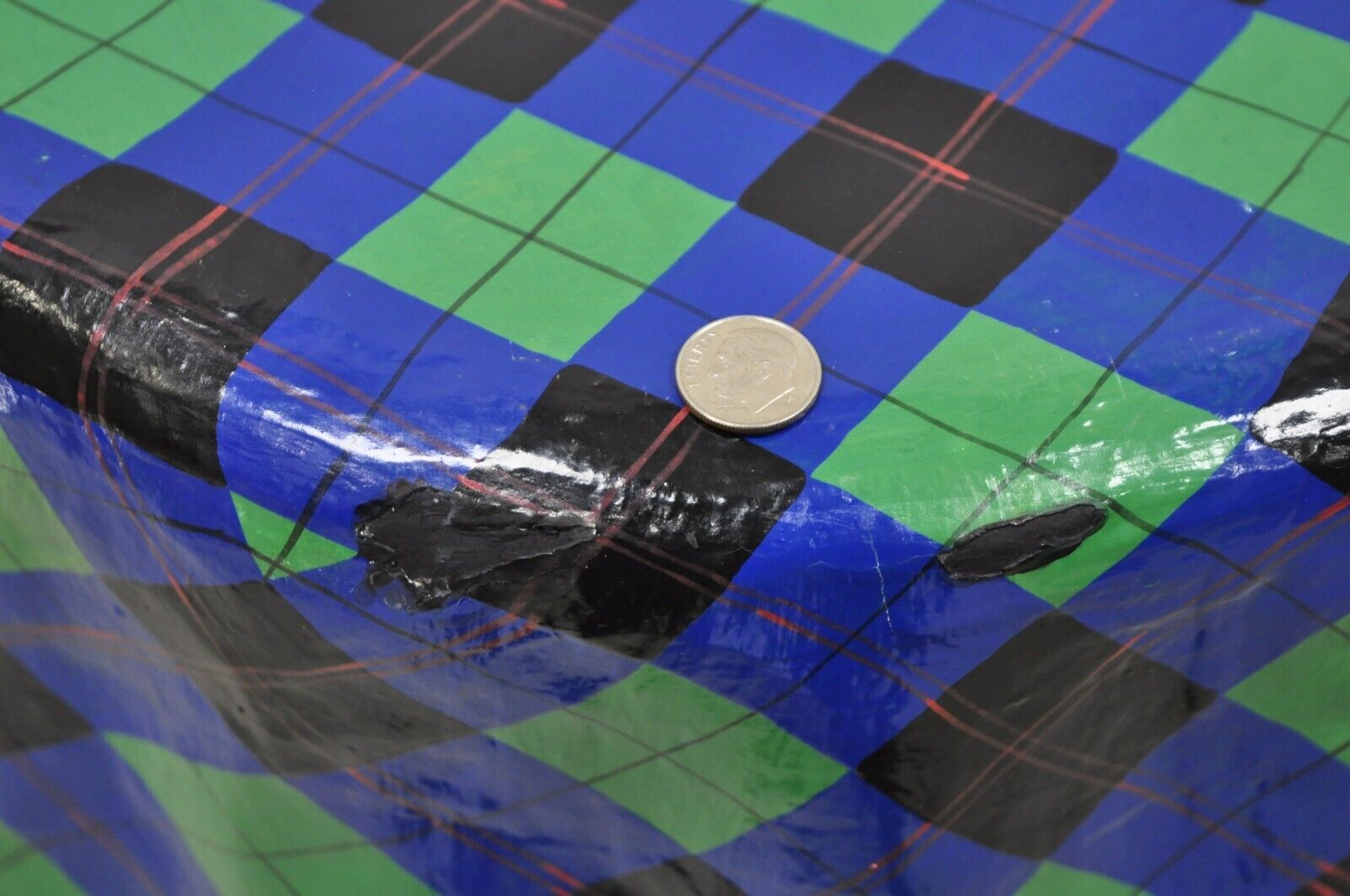 Vtg The Strata Group Paper Mache Red Blue Green Tartan Tablecloth Drape Table