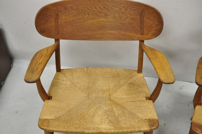 Vintage Hans Wegner CH22 Carl Hansen & Son Oak Lounge Easy Chairs MCM - a Pair