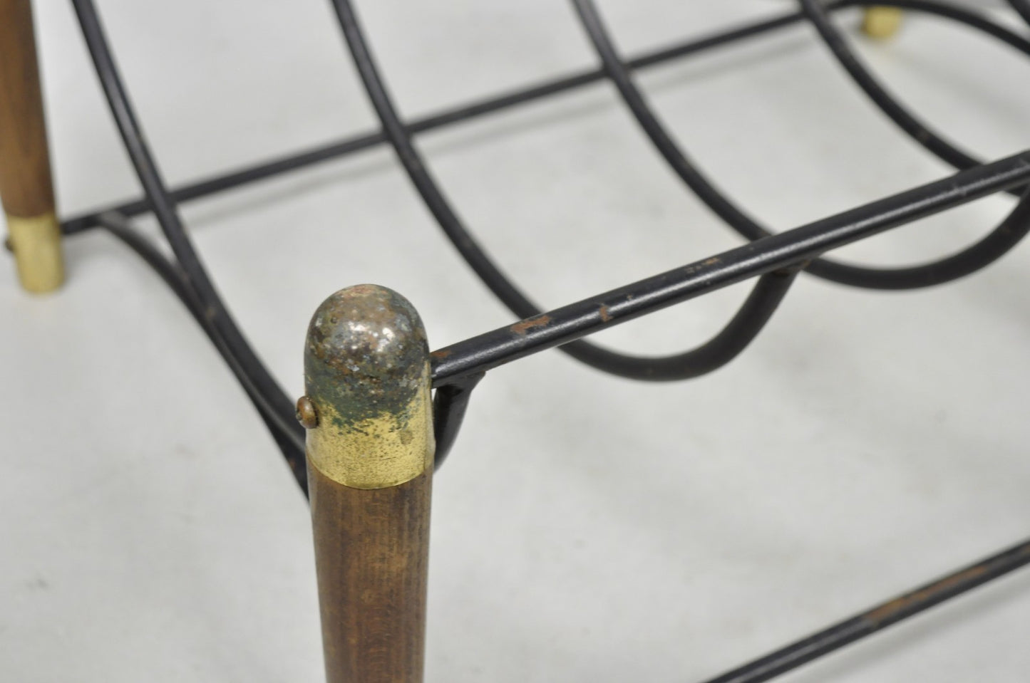 Mid Century Modern Wood & Wrought Iron Magazine Rack Fireplace Log Holder
