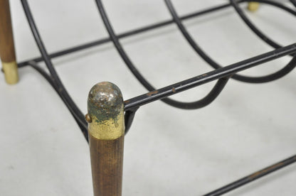 Mid Century Modern Wood & Wrought Iron Magazine Rack Fireplace Log Holder