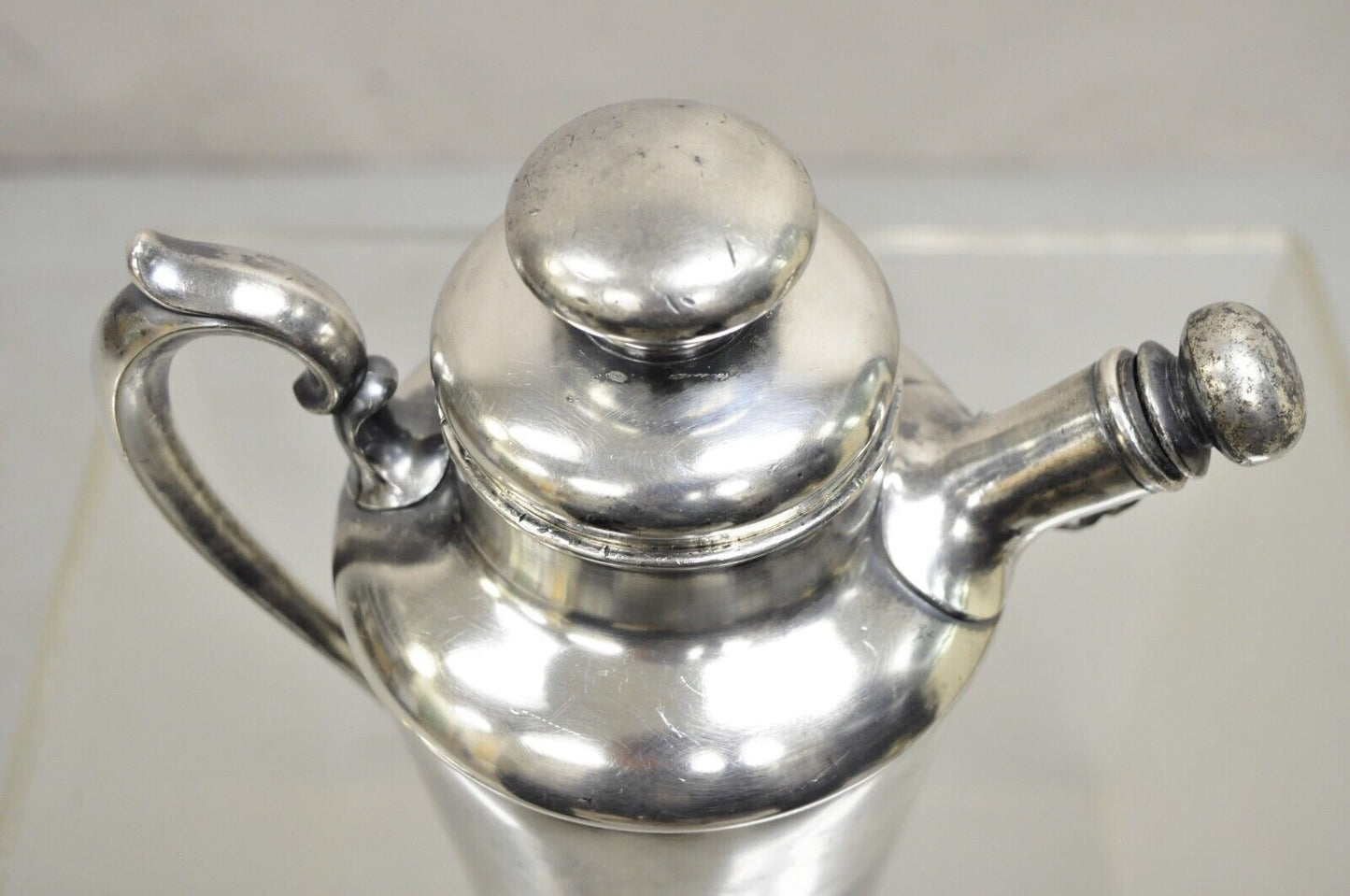 Antique Art Deco Silver Plated Martini Cocktail Shaker "Game Cock" Monogram