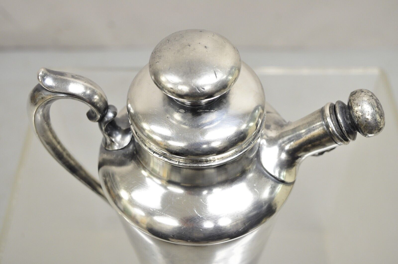 Antique Art Deco Silver Plated Martini Cocktail Shaker "Game Cock" Monogram