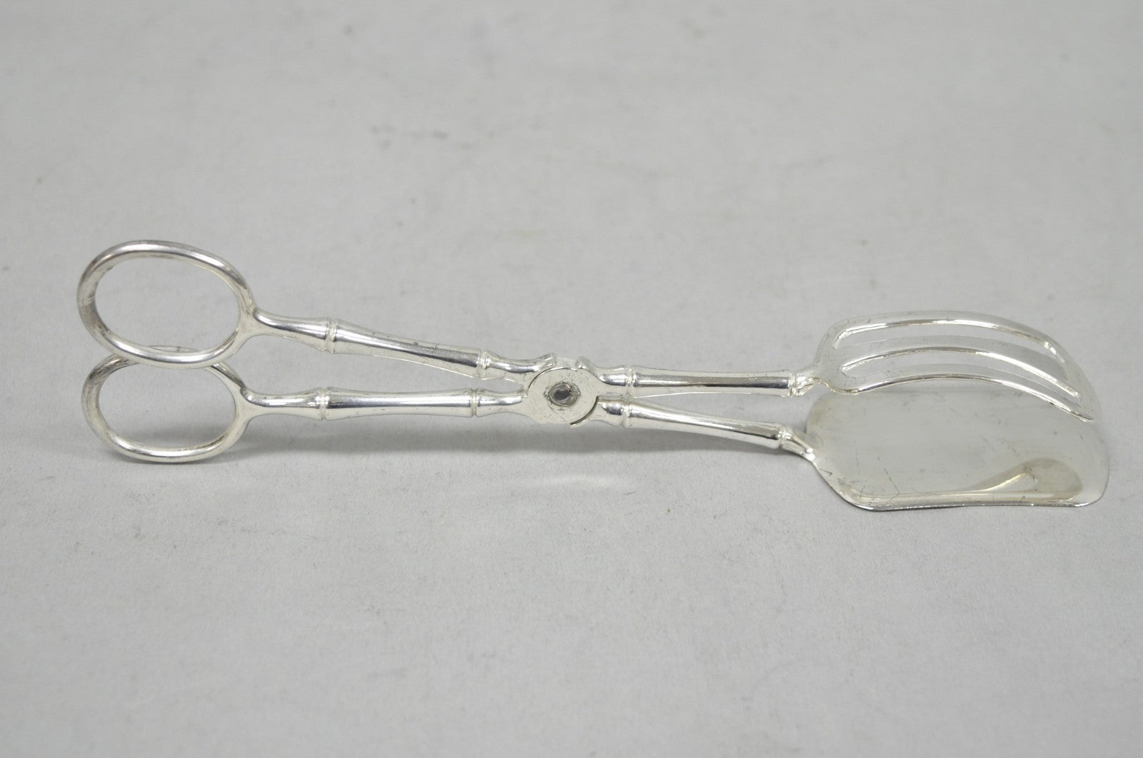 Vintage Silver Plated Faux Bamboo Scissor Style Pastry Cake Serving Tongs